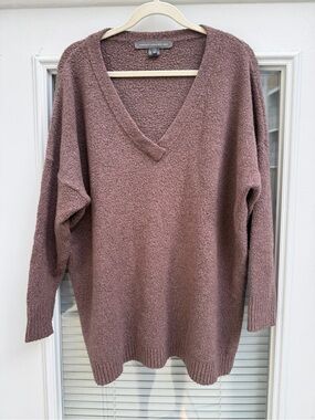 French Connection Wool Blend Oversized V Neck Sweater Mauve M